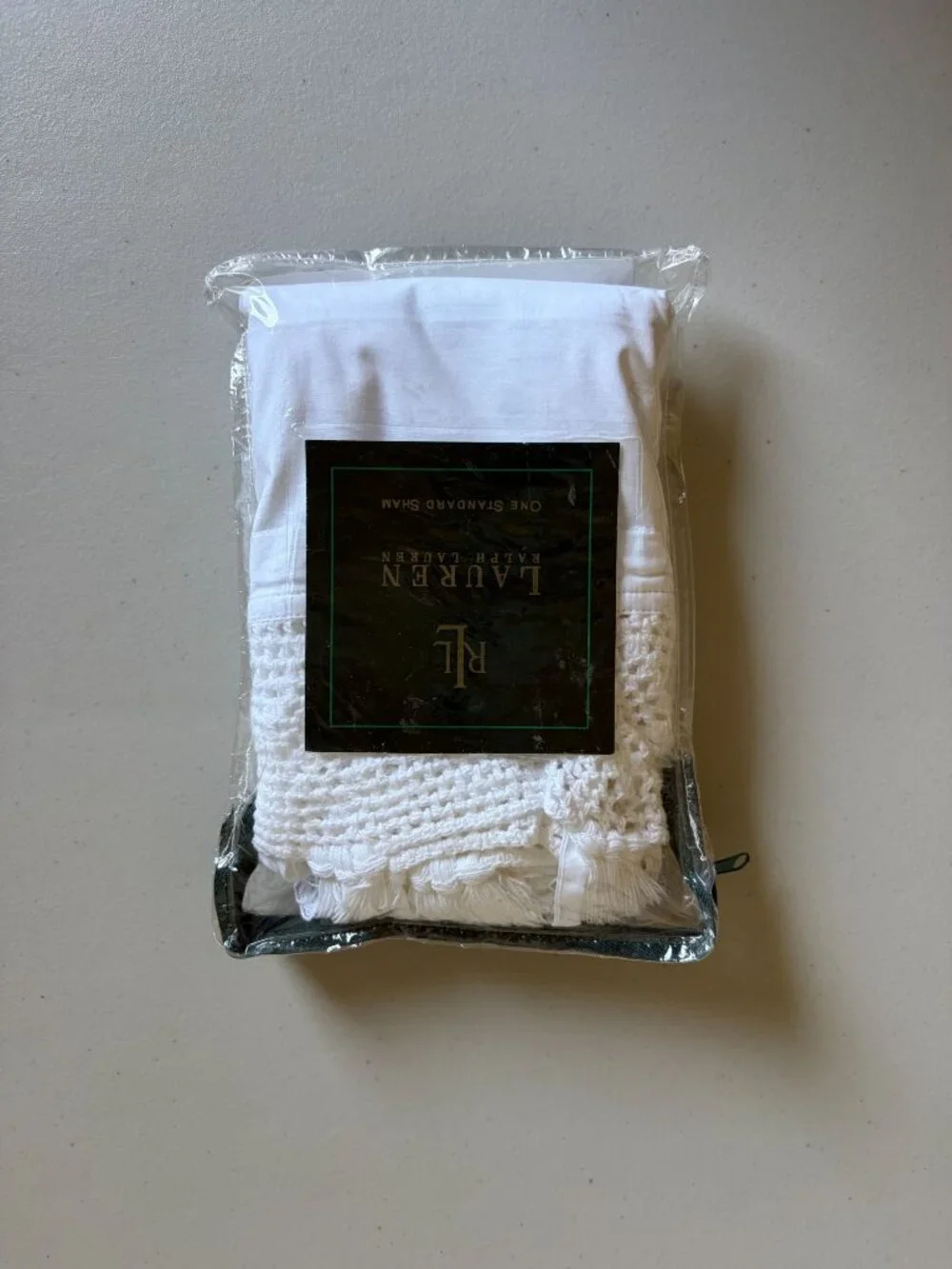 Ralph Lauren Crystal Cay White Crochet Standard Pillow Sham 100% Cotton